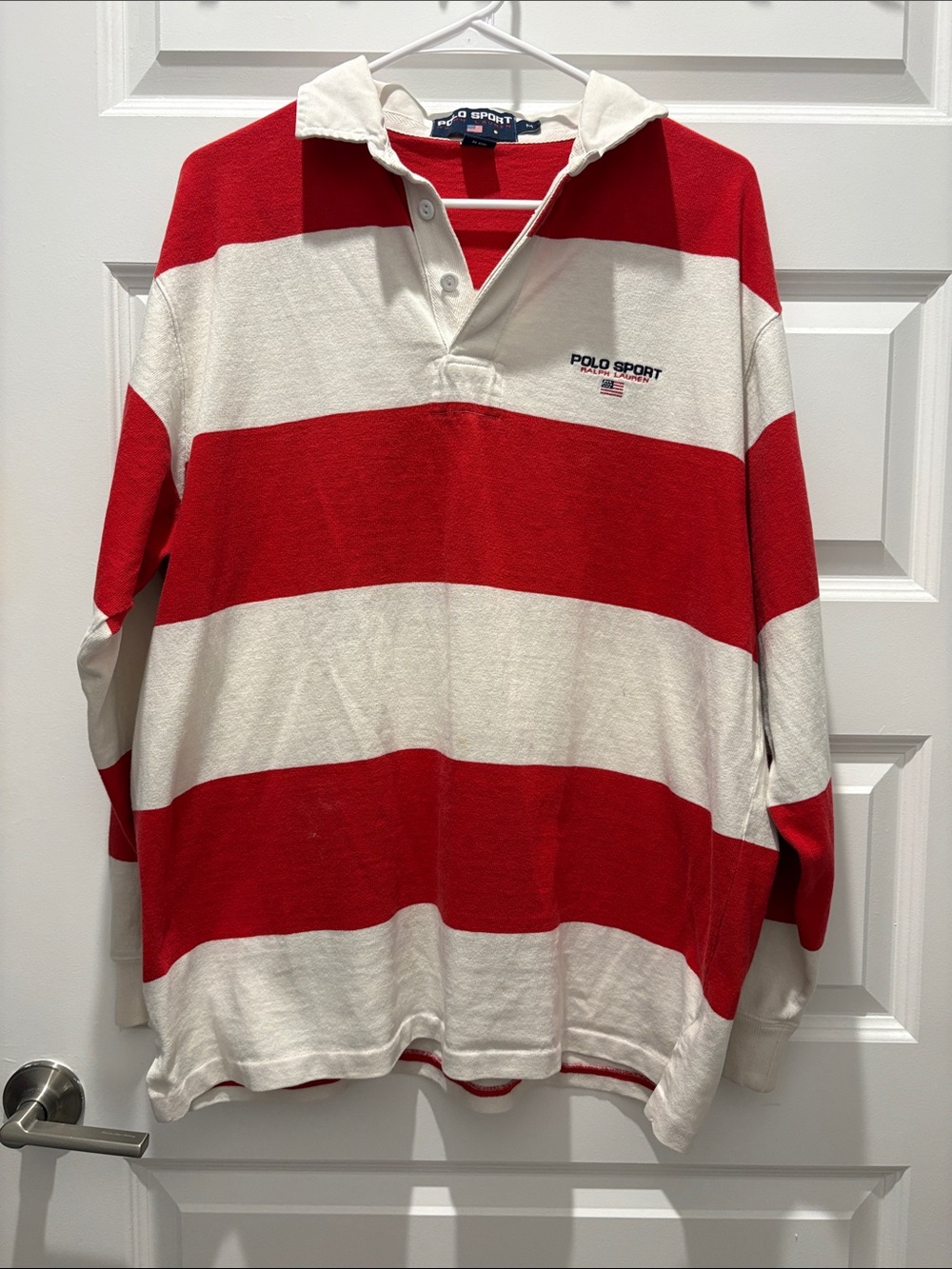 Polo by Ralph Lauren Polo Sport Red and White Striped Long Sleeve Rugby Shirt